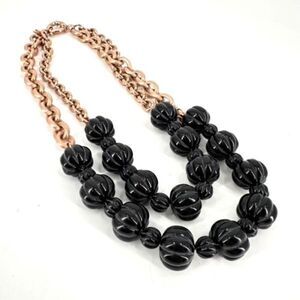 Folli Follie Womens Beaded Chunky Chain Links 2-Strand Necklace Black Gold